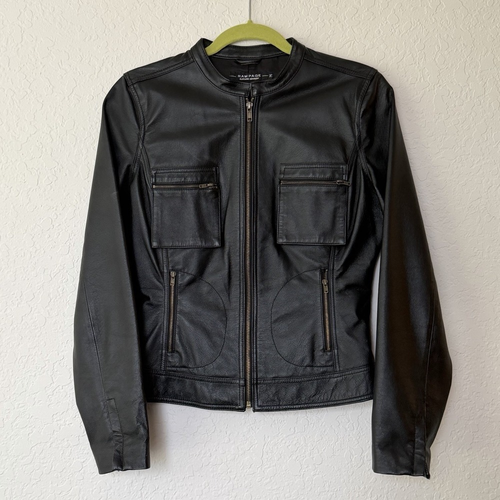 Y2k Vintage Rampage 100% Leather Jacket Size Medium Black Moto Chic Biker Baddie